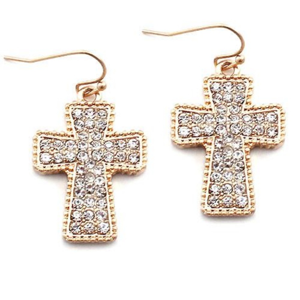 ELEKTRA Rhinestone Cross Earrings